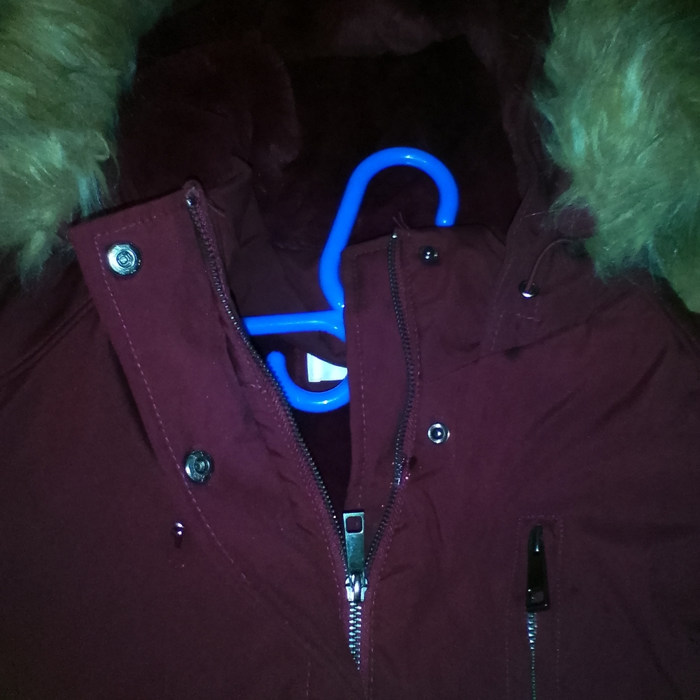 Burgundy Jacket with Faux Fur Trim